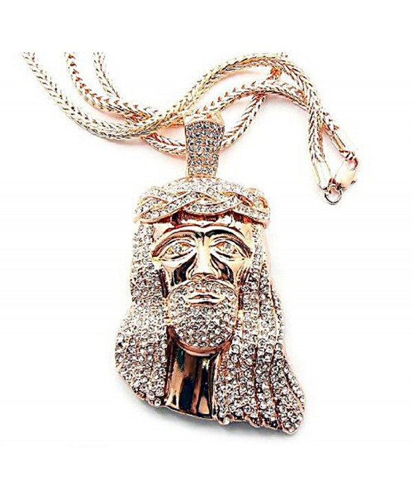 Rose Goldtone with Clear Iced Out Jesus Piece Pendant with a 36 Inch Franco Chain (C-479) - C0110PODTUV