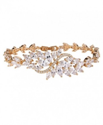 EVER FAITH Women's Cubic Zirconia Wave Marquise Shape Leaf Tennis Bracelet - Clear Gold-Tone - CT12LMZQ1IN