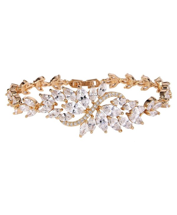 EVER FAITH Women's Cubic Zirconia Wave Marquise Shape Leaf Tennis Bracelet - Clear Gold-Tone - CT12LMZQ1IN