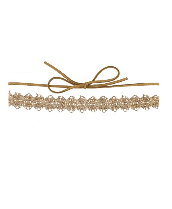Lux Accessories Trendy Tan Lace Embroidered Suede Wrap Choker Necklace - CR12ODONSPB