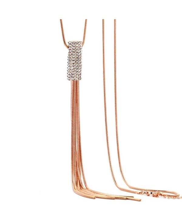 Z-Jeris Women's Fashion Jewelry Simple Tassel Pendant Long Chain Necklace - Rose Gold - C51825NGLYT