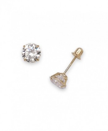 14k Yellow Gold Solitaire Round Cubic Zirconia CZ Stud Screw-back Earrings (2mm-7mm) - CS12OBTDBVU