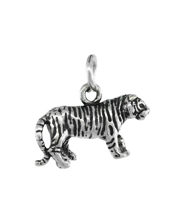 Sterling Silver Tiny Tiger Charm 18 inch Necklace- 3/4 inch - CO111FJ2XHF