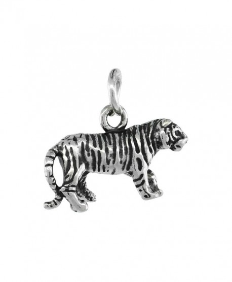 Sterling Silver Tiny Tiger Charm 18 inch Necklace- 3/4 inch - CO111FJ2XHF