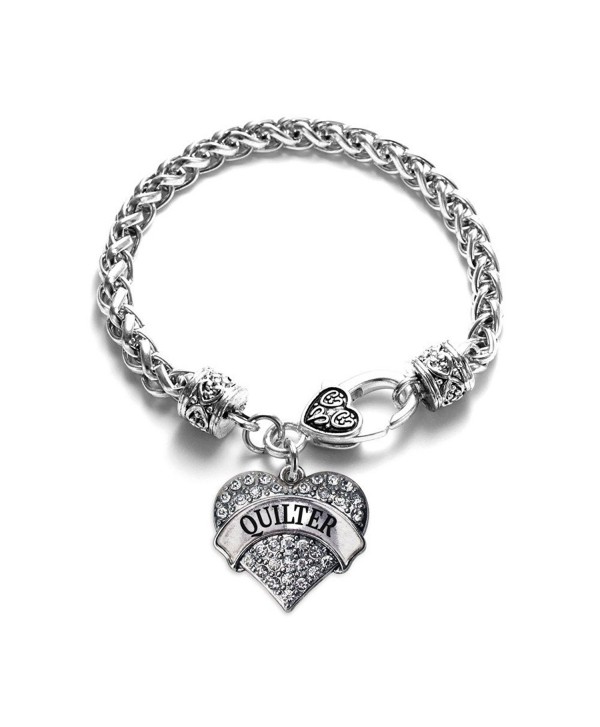 Quilter 1 Carat Classic Silver Plated Heart Clear Crystal Charm Bracelet Jewelry - CW11VDKAX09