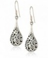 925 Oxidized Sterling Silver Bali Inspired Filigree Puffed Raindrop Dangle Hook Earrings - CK110C925HH
