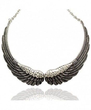 Q&Q Fashion Silver Big Hinged Angel Guardian Wing Statement Chain Collar Choker Bib Necklace - CE11V9DW5Y3