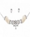 Rhodium Crystal Rhinestone Faux Pearl Choker Necklace Dangle Earrings Bridal Jewelry Set - CA11TN36APP