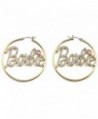 Gold Color Large Hoop Pin Catch Barbie Earrings With Pink Lips - C2119HIR30X