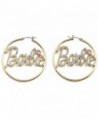 Gold Color Large Hoop Pin Catch Barbie Earrings With Pink Lips - C2119HIR30X