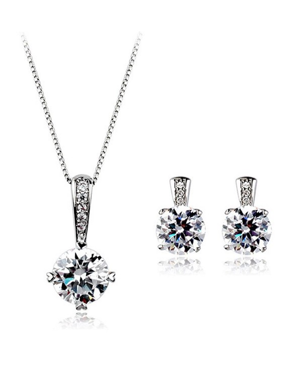 Sparkling Star Swarovski Elements Cubic Zirconia Crystal Pendant & Earrings Set White Gold Plated - CV11QLKQ9QT