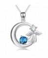 YFN 925 Sterling Silver Angel Wings Crescent with Blue Crystal Pendant 18" Necklace - CR184Q758N9