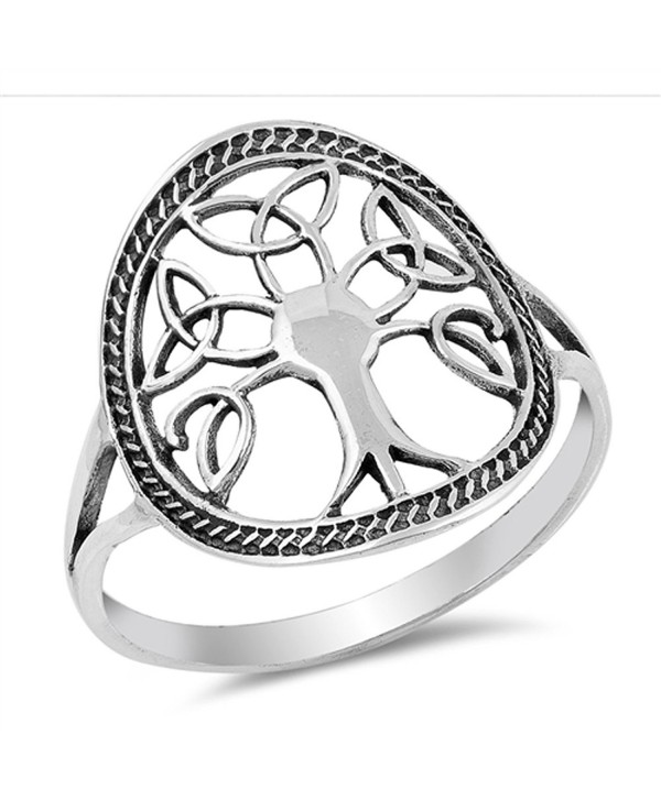 Oxidized Celtic Knot Tree of Life Filigree Ring Sterling Silver Band Sizes 5-10 - CG182YLQ7SI