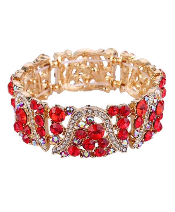 EVER FAITH Austrian Crystal Art Deco Wave Bridal Elastic Stretch Bracelet - Gold-Tone Red - CD12O0NDOV5