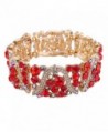 EVER FAITH Austrian Crystal Art Deco Wave Bridal Elastic Stretch Bracelet - Gold-Tone Red - CD12O0NDOV5