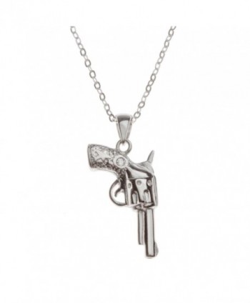 Sterling Silver CZ Gun Pendant with Chain - CD11IJ1X9YD