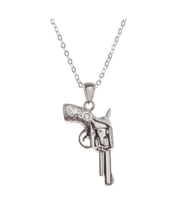 Sterling Silver CZ Gun Pendant with Chain - CD11IJ1X9YD