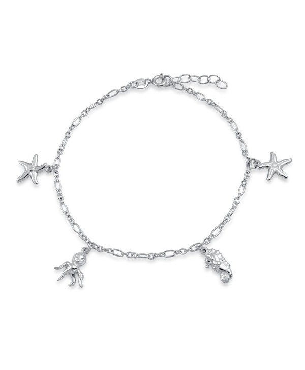 Bling Jewelry Sterling Silver Nautical Octopus Starfish Charm Anklet 9in - CD11TH8OJLJ