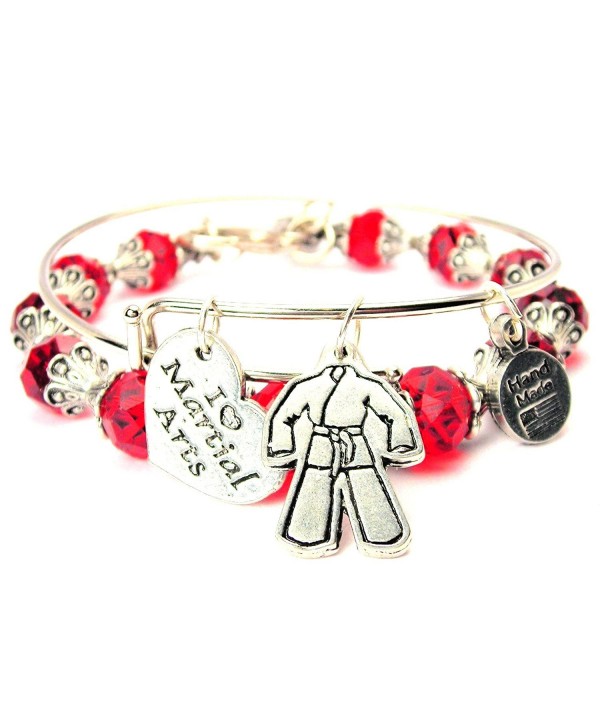 ChubbyChicoCharms Karate Gi Pink Crystal Bracelet with Adjustable Wire Bangle Set- 2.5" - C511LXLXFB3