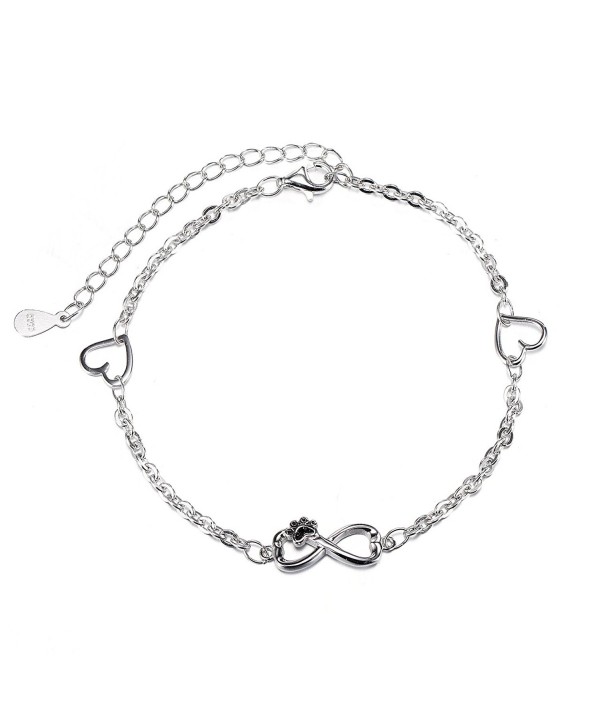 S925 Sterling Silver Infinity Endless Love Symbol Bracelet Love Heart Charm Adjustable Braclets - CN1855EAMH2