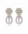 Snow KissGold Plated 925 Sterling Silver AAA CZ 8mm Freshwater Pearl Earrings Stud for Women - C118634LD4O