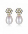 Snow KissGold Plated 925 Sterling Silver AAA CZ 8mm Freshwater Pearl Earrings Stud for Women - C118634LD4O