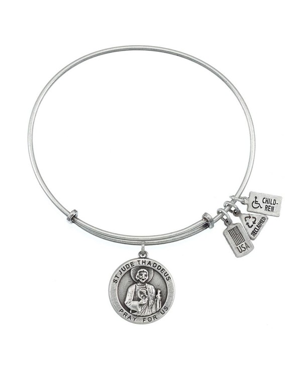 Wind & Fire Saint Jude Medal Silver Finish Charm Bangle - CJ12CDTF5FR