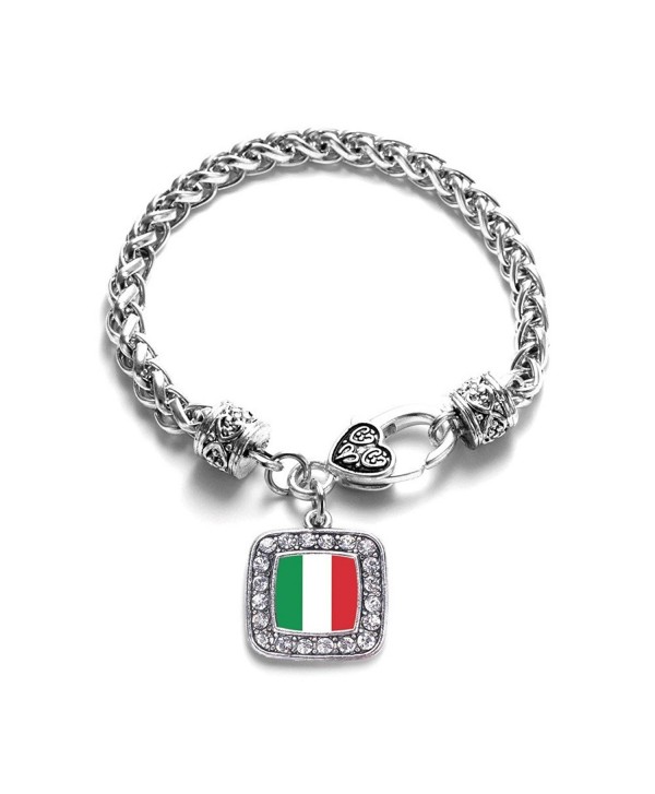 Italian Flag Italy Pride Charm Classic Silver Plated Square Crystal Bracelet - C711LI43WLD
