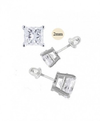 14K White Gold 2mm Princess Cut Simulated Diamond Stud Earring Set on High Quality Prong Setting- Screw Back Post - CF11ZZF6UZV