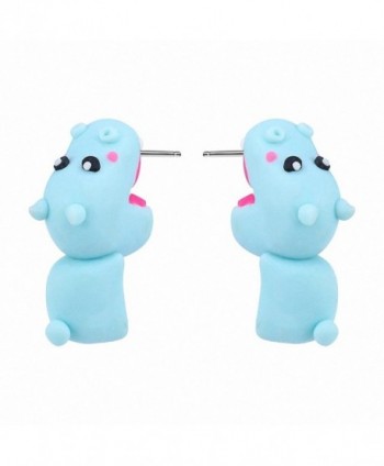 Handmade Polymer Clay Blue Cute Hippo Stud Earrings For Women Fashion Animal Piercing Earring - CX127NSQVID