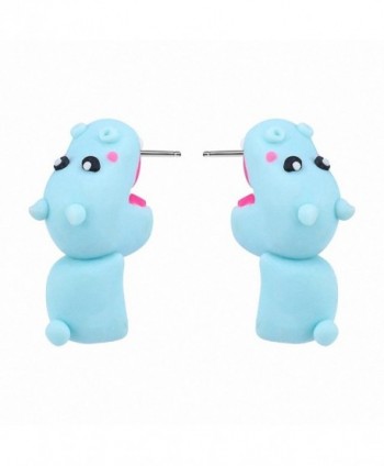 Handmade Polymer Clay Blue Cute Hippo Stud Earrings For Women Fashion Animal Piercing Earring - CX127NSQVID