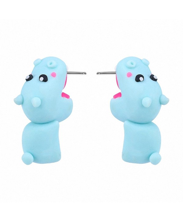 Handmade Polymer Clay Blue Cute Hippo Stud Earrings For Women Fashion Animal Piercing Earring - CX127NSQVID