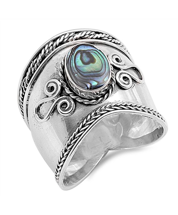 Simulated Abalone Wide Bali Ring New .925 Sterling Silver Rope Design ...