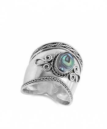 Simulated Abalone Sterling Silver Design in Women's Band Rings