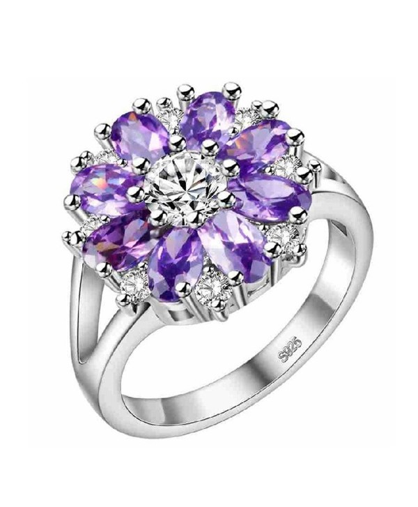Uloveido Silver Purple Pink CZ Flowers Big Statement Rings Women Glitzy Jewelry J676 - Purple Size 8 - CM18344DLUU
