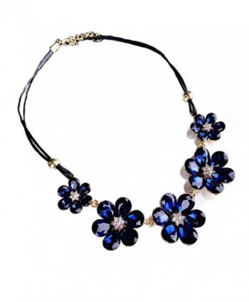 F-U Choker Necklace Fashion Flower Leaf Statement Necklace Collar Necklaces for Women - Blue 2 - CV187GXQXQ3