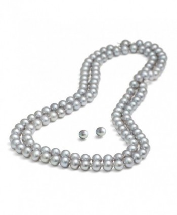 Rolicia 65inches 165cm Freshwater Cultured Pearl Necklace Earrings Gift Box - Grey - CB12O14FRTB