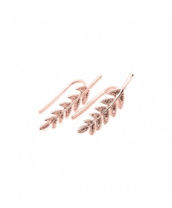 MYS Collection Women's Leaf Fashion Threader Earrings - Delicate Crawler Cuff Stud Jacket Earrings - Rose Gold - CP1878RIQM5