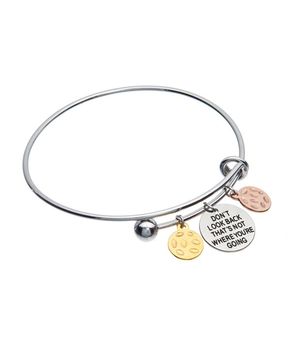 Don't Look Back That's Not Where You're Going Inspirational Adjustable Charm Antique Brushed Bangle - C611VLFSQBP