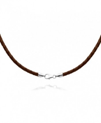4mm Brown Braided Leather Cord Necklace Choker with Solid 925 Sterling Silver Clasp 18" - CA115GMBQYN