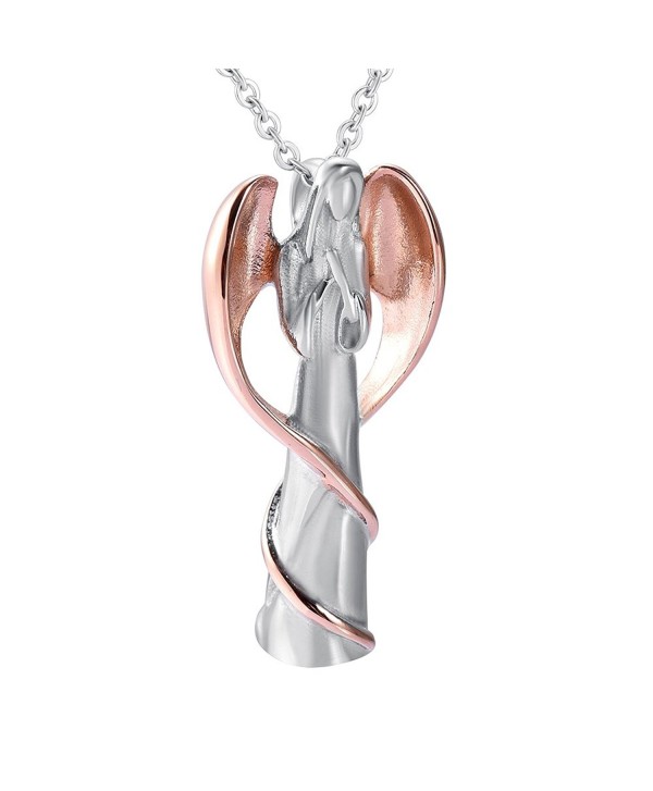 CJJ9739 Angel Memorial Cremation Jewelry Urn Necklace for Ash Stainless Steel Keepsake Casket Locket - Rose Gold - C2187WW0M0E