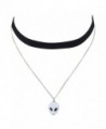 Lux Accessories Silvertone Alien Head Charm Layered Velvet Suede Choker Necklace - C61855RS5H9