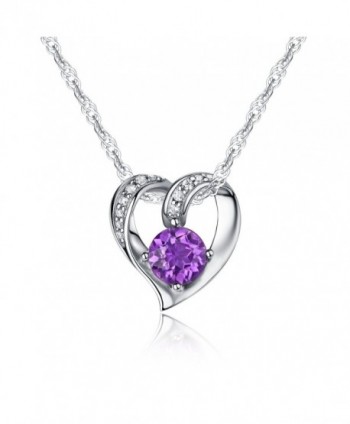 Ideal Gifts Sterling Silver and Natural Gemstone Heart Style Pendant Necklace-18" - Natural Amethyst - CC17AZXAIDD