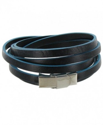 Les Poulettes Jewels - Black and Blue Leather Triple Turn Bracelet with Stainless Steel Clasp - C511M9STJI7