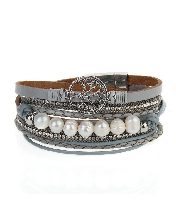 Jenia Leather Bracelet Pearl Wristband - sport wristband-gray - C618530MWOK