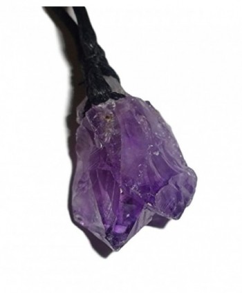 1pc Raw Amethyst Natural Crystal Healing Gemstone Wrapped Pendant with Soft Cord 22" Necklace - CM12I8KZZ1T