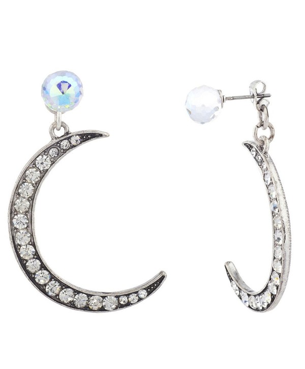 Lux Accessories burnished Silvertone Pave crescent Moon Front Back Earrings - CO12N0GQN9B