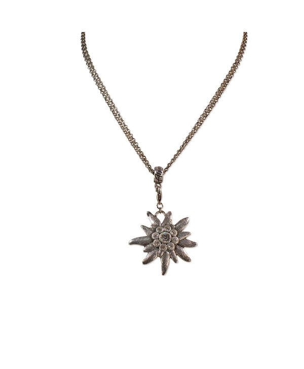 Bavarian Rhinestone Edelweiss Necklace (antique silver coloured) - Traditional German Dirndl Jewelry - CS12FIWZ57T