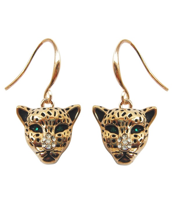 Navachi 18k Yellow Gold Plated Cheetah Leopard Head Crystal Az1384e Dangle Drop Earrings - CD17Y05OIE2