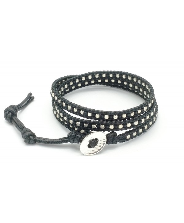 DEW Drops Hematite Garnet Black and Silver beads Leather Wrap Bracelet - 3 Wraps- 2mm/bead - CE17YG5SXRH